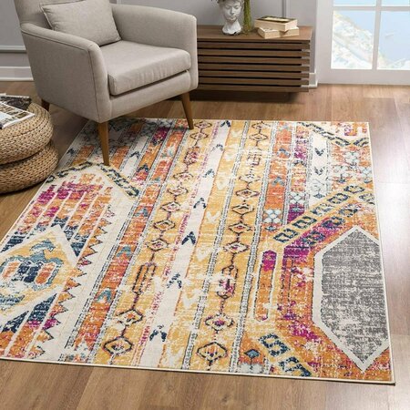 7 X 10 Ft. Gold & Ivory Distressed Tribal Area Rug